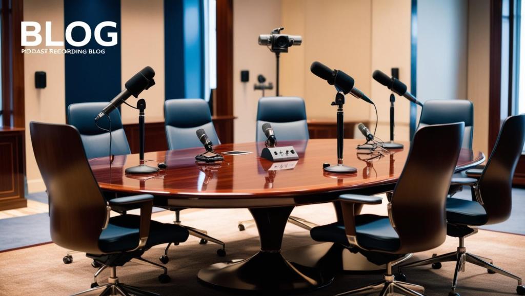 Sala de reunião como cenário de podcast